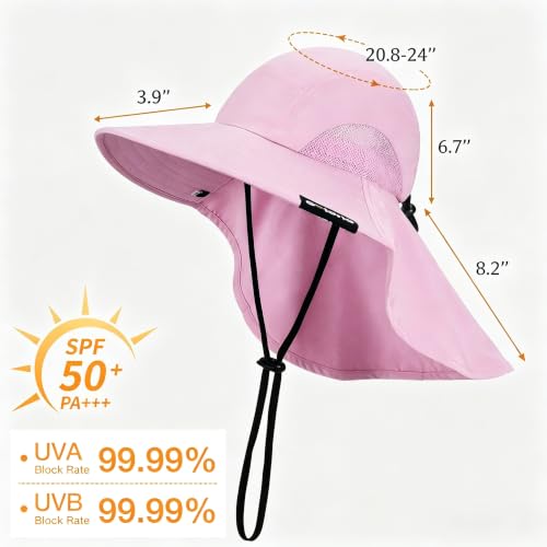Solaris Small‑Head‑Fit Sun Hat with Neck Flap for Men & Women - color: #2 Pink, size: Medium
