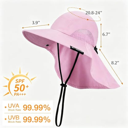 Solaris Small‑Head‑Fit Sun Hat with Neck Flap for Men & Women - color: #2 Pink, size: Medium