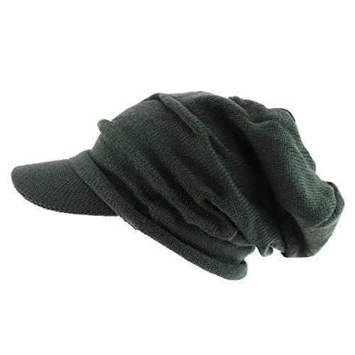 Armycrew Deep Crown Wrinkled Knit Slouch Rasta Beanie Visor - color: Dark Green