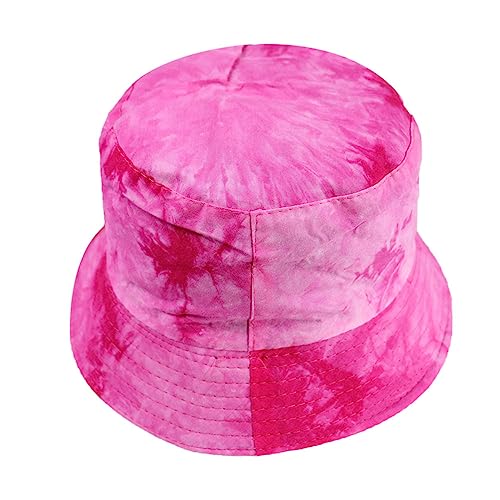 Tie Dye Bucket Hat Reversible Cotton Multicolored Fisherman Cap Packable Sun Hat - color: Hot Pink