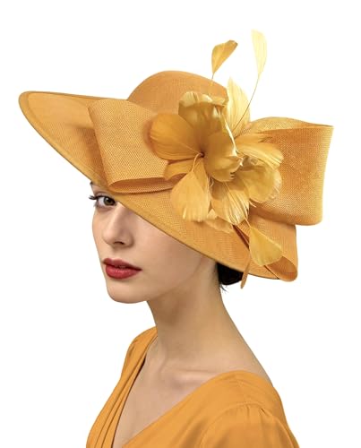 dressfan Vintage Fascinator Hats for Women,20s 50s Linen Flower Hat for Derby/Church/Wedding/Cocktail/Tea Party - color: Yellow