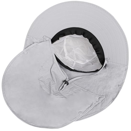 Rosoz Sun Hat for Men Women with Neck Flap& Removable Face Cover Wide Brim - color: 1pack-light Grey