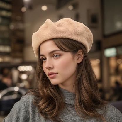 Women's Wool Beret: 70% Wool French Hat for Daily, Lightweight & Chic Berets for Women - color: Camel