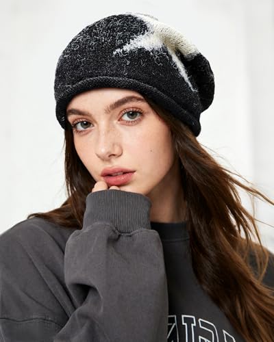 Croogo Slouchy Beanies for Men Women Winter Soft Warm Hat Lightweight & Breathable Slouch Knitted Skull Cap - color: Black