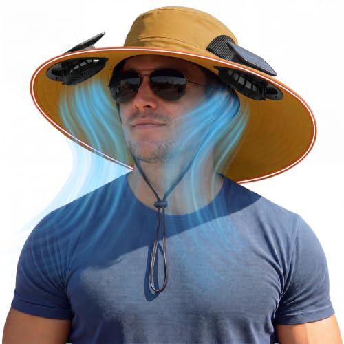 Zaximap Solar Fan Hat with Steel Brim for Men Women UPF 50+ Garden Outdoor Fishing Beach Essential - color: Coffee