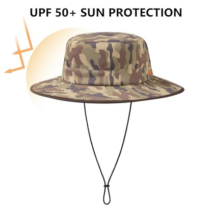 BASSDASH UPF 50+ Water-Resistant Fishing Bucket Hat with Laser Perforated Mesh Adjustable for Men Women Outdoor Hiking - color: Earth Camo