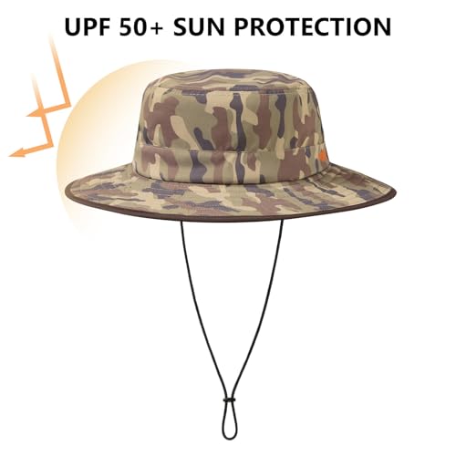 BASSDASH UPF 50+ Water-Resistant Fishing Bucket Hat with Laser Perforated Mesh Adjustable for Men Women Outdoor Hiking - color: Earth Camo