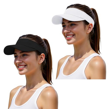 American Trends Sun Visor Hat for Women, Lightweight Quick-Dry Golf Visor - color: White &Black