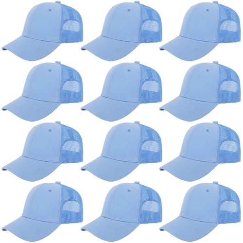 ZH 12 Pack Mesh Trucker Hats, Bulk Baseball Caps for Men and Women, Trucker Cap Wholesale - color: Light Blue