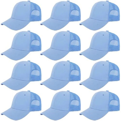 ZH 12 Pack Mesh Trucker Hats, Bulk Baseball Caps for Men and Women, Trucker Cap Wholesale - color: Light Blue