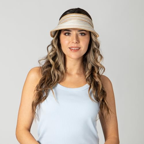 San Diego Hat Company Women's Mixed Braid Brim Visor with Velcro, Sun Hats for Women - color: Tan
