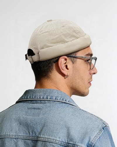 Croogo Cotton Brimless Hat for Men Rolled Cuff Docker Cap Casual Worker Hat - color: Gd30-beige