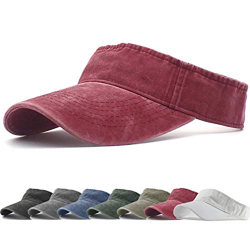 HH HOFNEN Sports Sun Visor Hats Cotton Adjustable Golf Caps for Men Women - color: #1a Burgundy