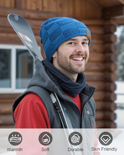 Senker Fashion 2 Pcs Winter Slouchy Beanie Hats for Men, Warm Mens Beanies - color: Blue Purple