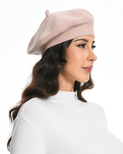 Cotton Knitted Women Beret Hat, French Style Solid Color Beret, Winter Autumn Warm and Soft Beanie Hat - color: Apricot