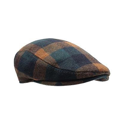 Men's Newsboy Caps Wool Blend Tweed Flat Caps Newsboy Hat for Men Unisex Big Plaid Cabbie Ivy Cap Gatsby Hat - color: Orange