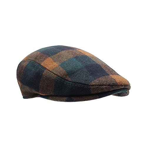 Men's Newsboy Caps Wool Blend Tweed Flat Caps Newsboy Hat for Men Unisex Big Plaid Cabbie Ivy Cap Gatsby Hat - color: Orange