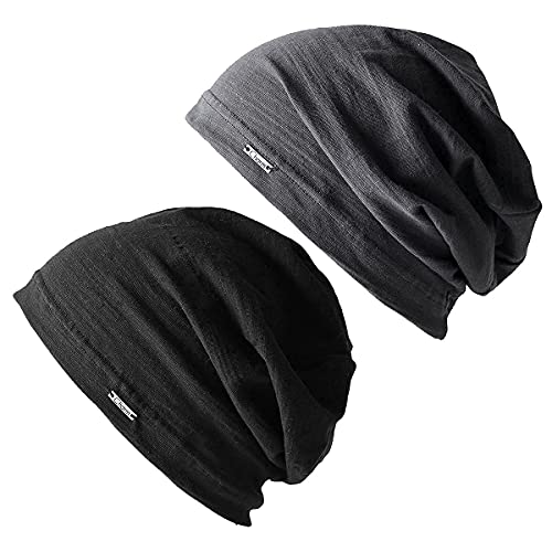 CHARM Black and Dark Gray Cotton Summer Beanies for Men & Women