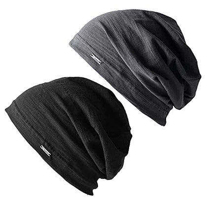 CHARM Black and Dark Gray Cotton Summer Beanies for Men & Women