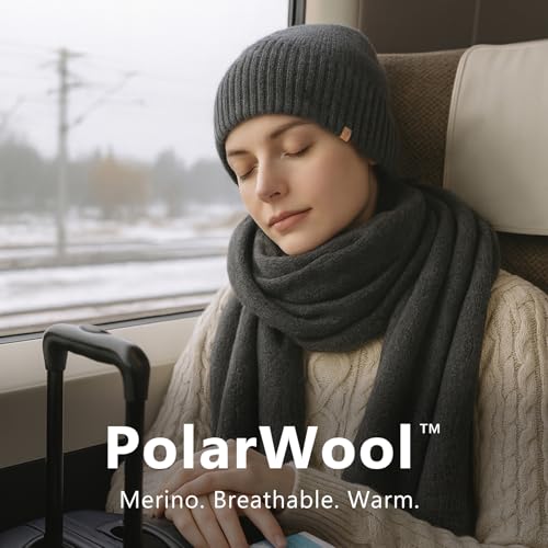 TOP-EX PolarWool Merino Wool Beanie with Soft Polartec Fleece Lining - color: Grey, size: X-Large-XX-Large