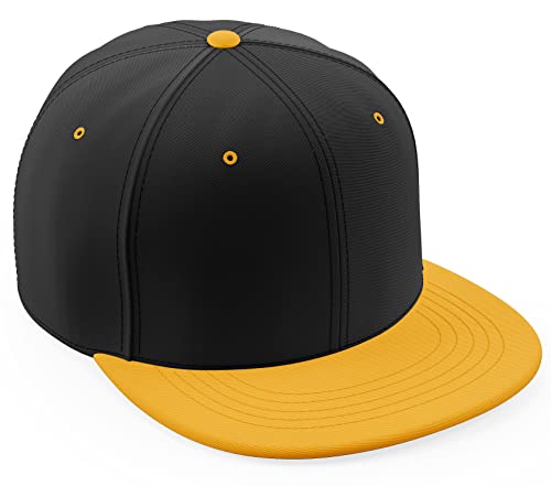 Daxton Classic Blank Snapback Flat Bill Visor Hat Cap One Size Adjustable Back - color: Black Gold