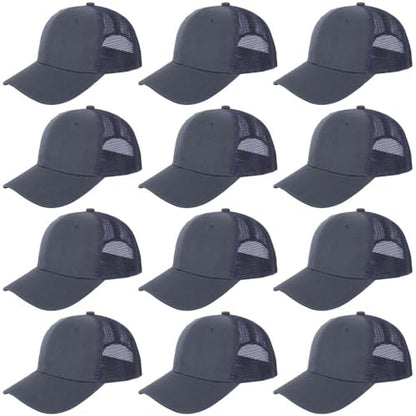 ZH 12 Pack Mesh Trucker Hats, Bulk Baseball Caps for Men and Women, Trucker Cap Wholesale - color: Dark Gray