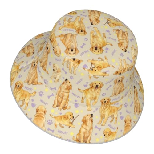 Bucket Hat for Men Women Packable Reversible Printed Summer Hats - color: Golden Retriever