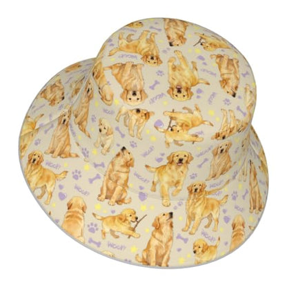 Bucket Hat for Men Women Packable Reversible Printed Summer Hats - color: Golden Retriever