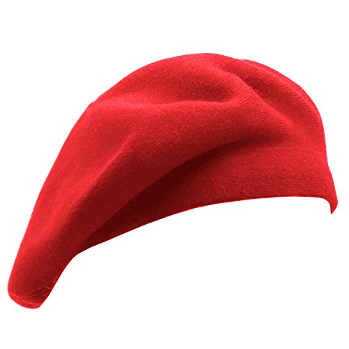 Wheebo Reversible Solid Color French Beret Hat for Women and Girls - color: Red
