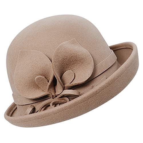 Bienvenu Ladies Bucket Hat Vintage Cloche Hats Church 100% Wool - color: Camel