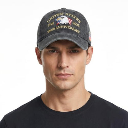 USA 250th Anniversary Baseball Cap Patriotic Embroidered American Hat - color: 1-black