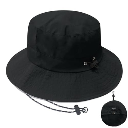 PFFY Waterproof Bucket Hats for Men Women Packable Sun Hat for Outdoors - color: Solid Black