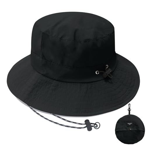 PFFY Waterproof Bucket Hats for Men Women Packable Sun Hat for Outdoors - color: Solid Black