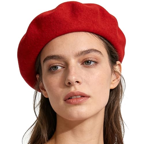 Women French Beret Hat Solid Artist Hat Wool Beret Winter Warm Beanie Cap - color: Red