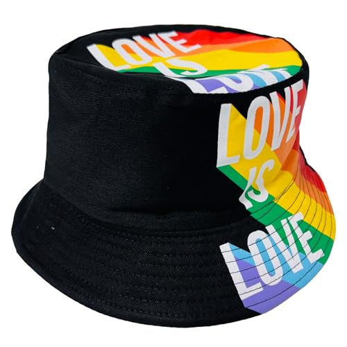 Pride Unisex Bucket Hat Reversible Double-Side-Wear Packable for Travel, Outdoors, and Beach - color: Black Love is Love