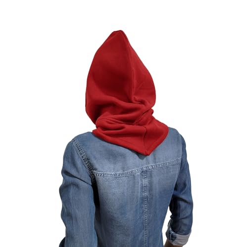 Unisex Sporty Snood Hat with drawstring Hood Scarf Neck Warmer Winter Balaclava Hood - color: Barn Red