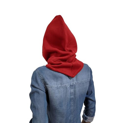 Unisex Sporty Snood Hat with drawstring Hood Scarf Neck Warmer Winter Balaclava Hood - color: Barn Red