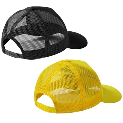 Suede Curved Brim Trucker Cap Adjustable Snapback Hat Mesh Back Breathable for Men Women 2 Pack SH03 - color: Pack of 2, Black & Yellow
