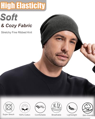ROYBENS Thin 100% Cotton Beanie for Men Women Lightweight Slouchy Chemo Hat - color: 1pcs-dark Gray