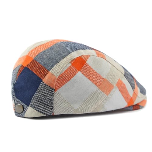 Plaid Newsboy Hats Flat Cap for Men Women Ivy Catsby Cabbie Driving Hat - color: Plaid-01-orange