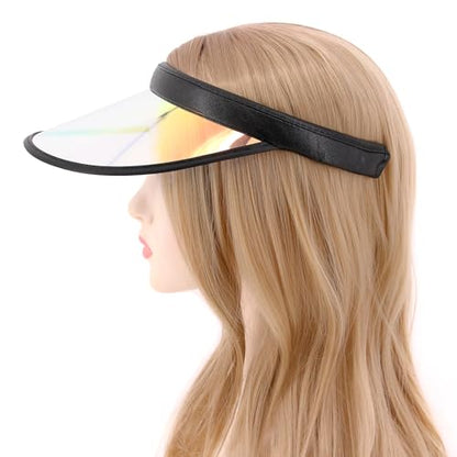 Giovacker Womens Mens PVC Clear Colorful Sun Visor Hats - color: Shiny Iridescence Black