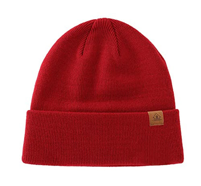 Home Prefer Mens Winter Hats Acrylic Knit Cuff Beanie Cap Warm Womens Beanie Hat - color: Dark Red