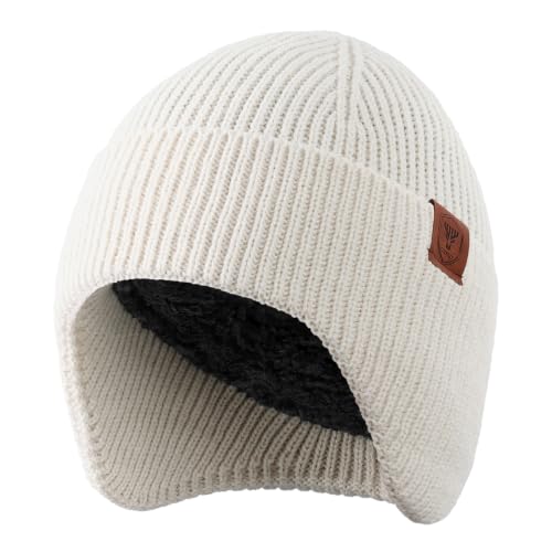 OZERO Winter Beanies Hats Men: Beanie with Ear Flaps - color: Beige