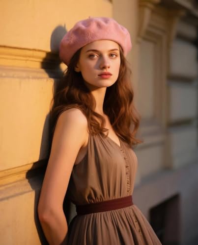 Wool French Beret Hats for Women Classic Winter Beanie Cap - color: Pink