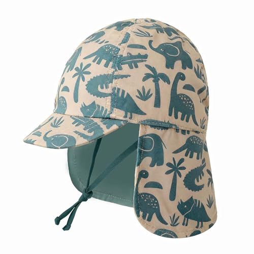 Baby Boys Girls Sun Hat 100% Cotton Flap Hat,Toddler Kids Hats with Neck Protection,Summer Essentials for Baby - color: Olive Drab Dinosaur, size: 6-12 Months