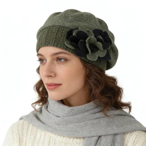 Women’s Vintage Wool Beret Winter Hats Elegant French Beret Beanie Dress Hat for Ladies - color: Hy023-green