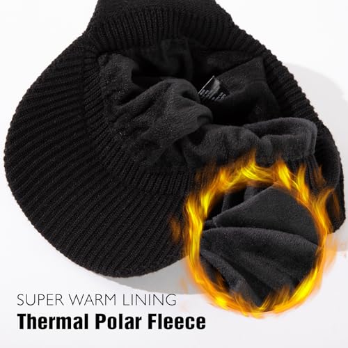 TOP-EX DryKnit™ 50% Merino Wool Waterproof Warm Brim Beanie with Ear Flaps - color: Black (Waterproof), size: Medium-Large