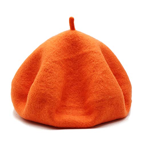 Wheebo Wool Beret Hat,Solid Color French Style Winter Warm Cap for Women Girls Lady - color: Tangerine