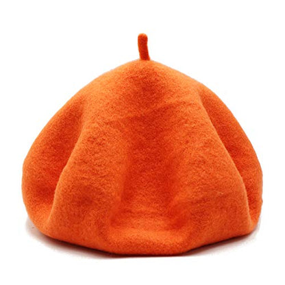 Wheebo Wool Beret Hat,Solid Color French Style Winter Warm Cap for Women Girls Lady - color: Tangerine