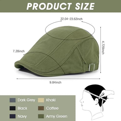 3Pcs Cotton Newsboy Hat for Men Cool Adjustable Flat Cap - color: Black+navy+armygreen